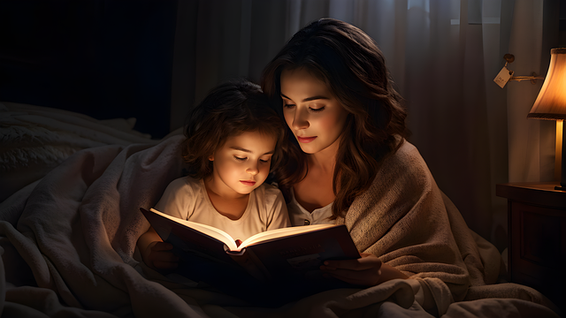 A MOTHER TELLING HER KID STORIES AT BEDTIME